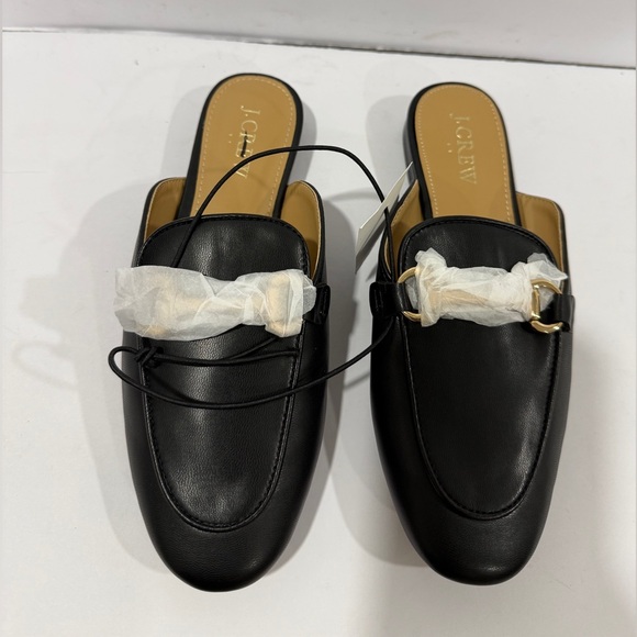 J.Crew Black Leather Horsebit Mule Loafers Gold Hardware Slip On Size 5 NWT - Picture 2 of 7